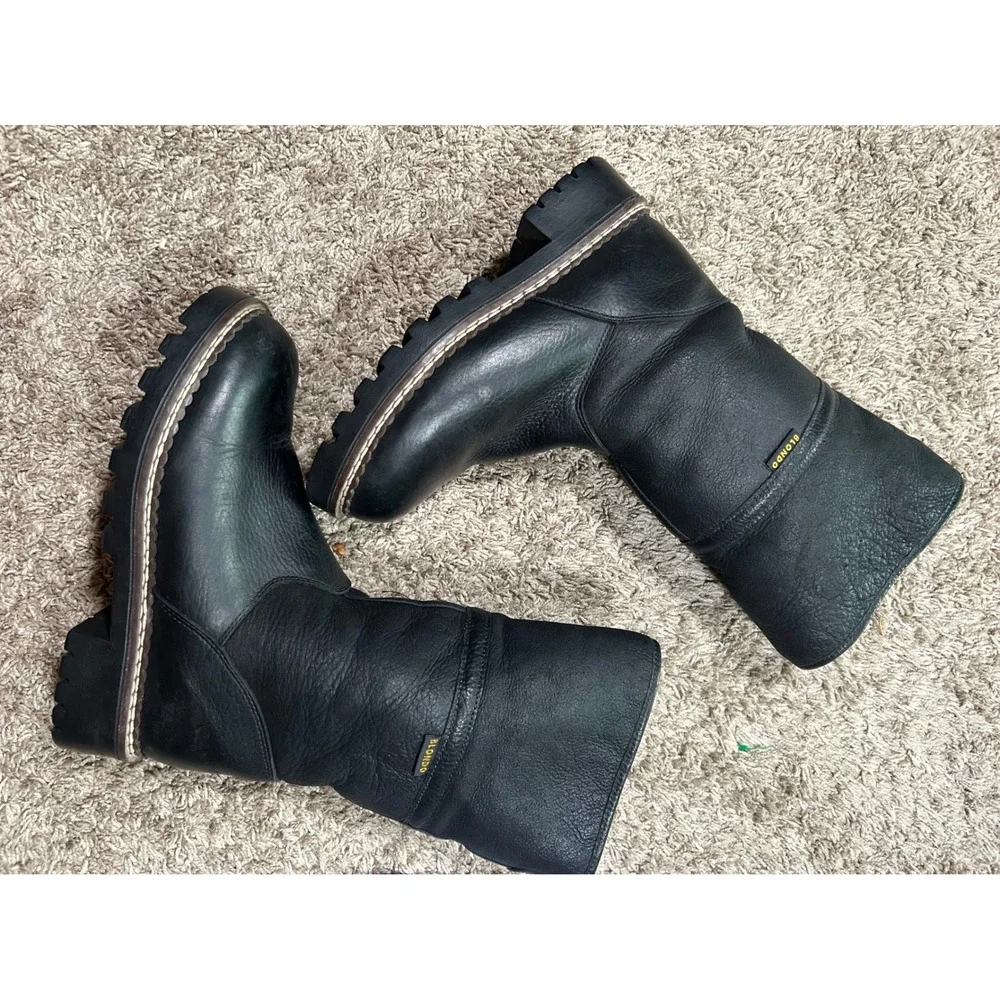Vintage Blondo Black Leather Shearling Winter Boot Lug Sole 7 Utility Boho Apres